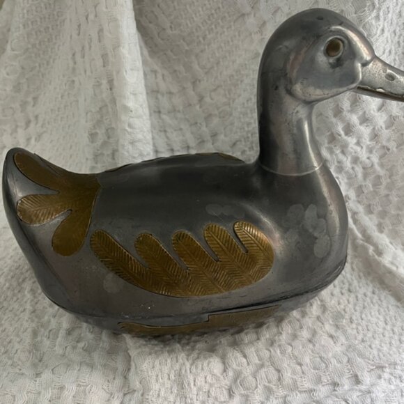 Vintage Pewter/ Brass Duck Trinket Box 6.5 in tall Bundle with SM duck 2 for $60 - Picture 2 of 15